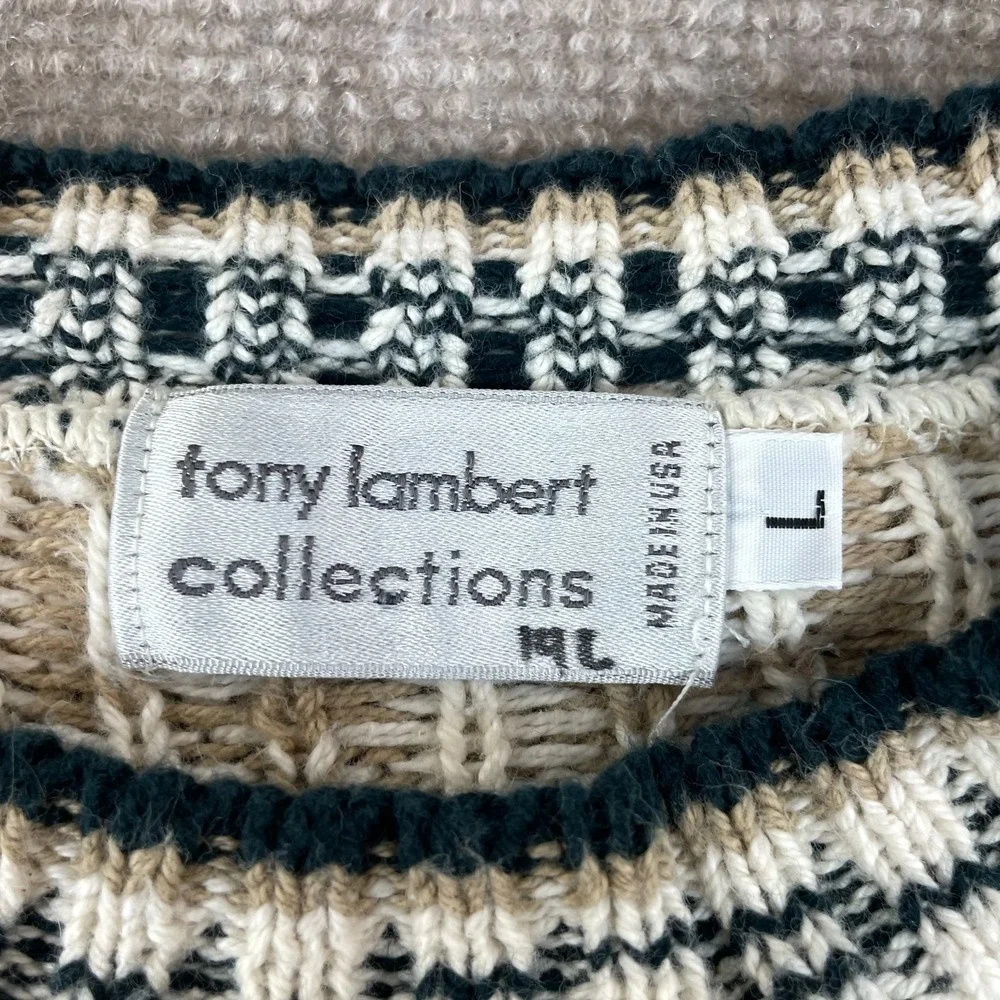 Vtg Tony Lambert Collections Sweater Mens Large Multicolor Geometric Chunky Knit